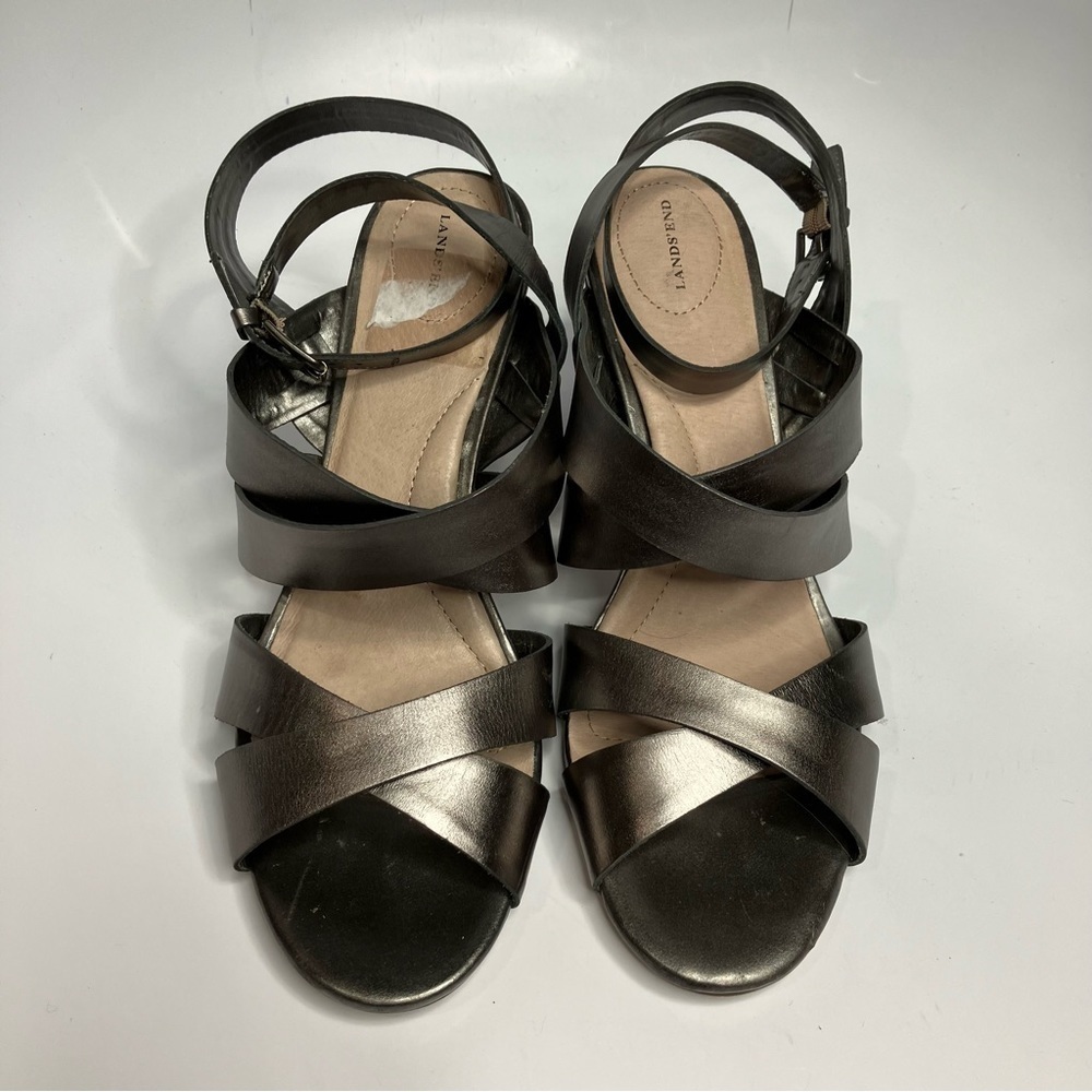 Lands End silver leather Strappy Sandals size 9.5